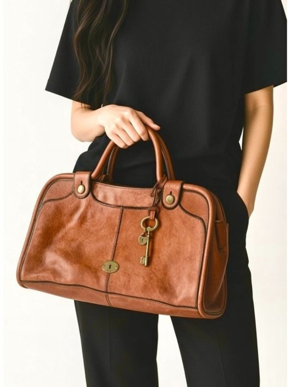Vintage Fossil Leather Weekender Satchel Bag Unisex Top Handles Laptop Bag